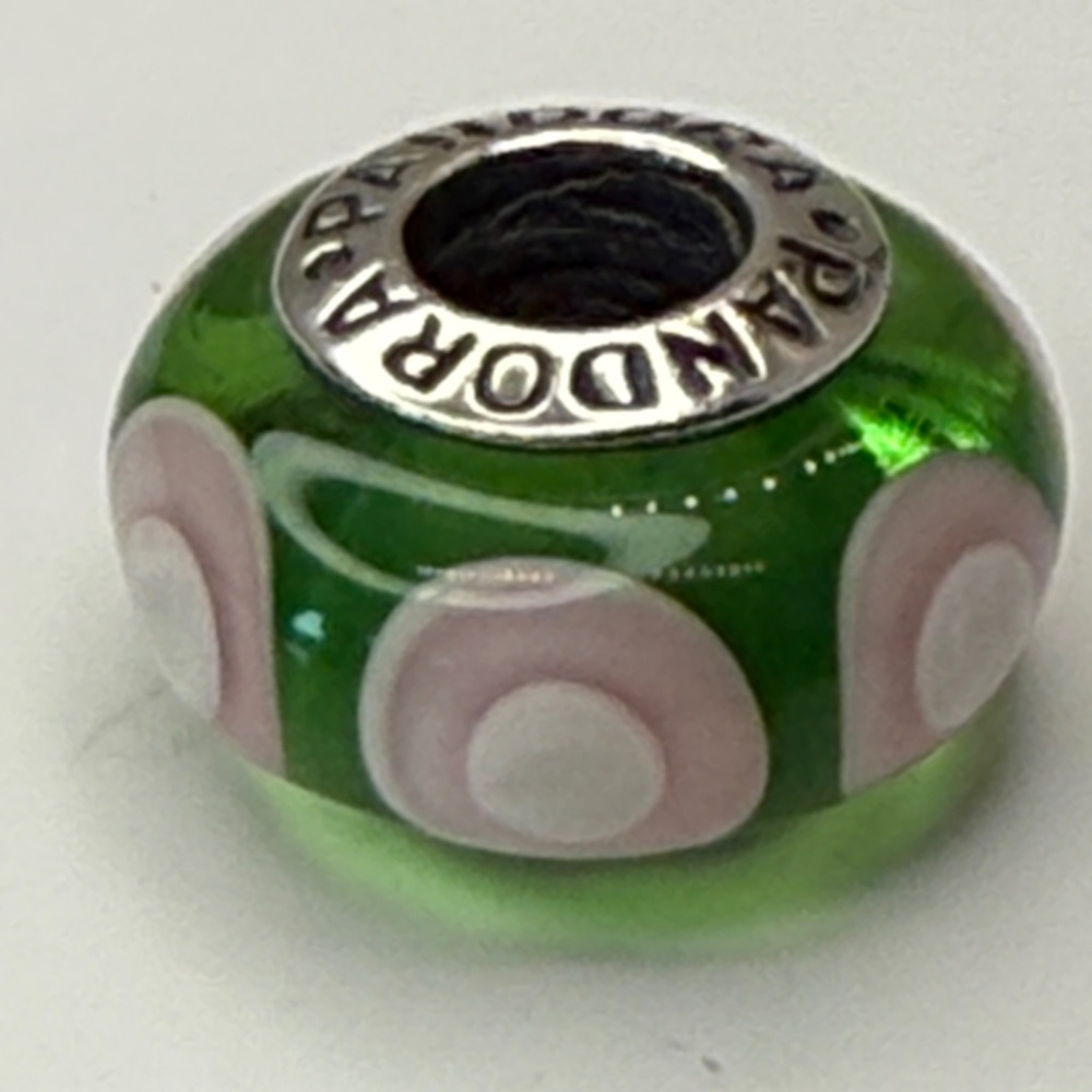 Retired Pandora Green Pink Dots Murano Glass Charm 790625